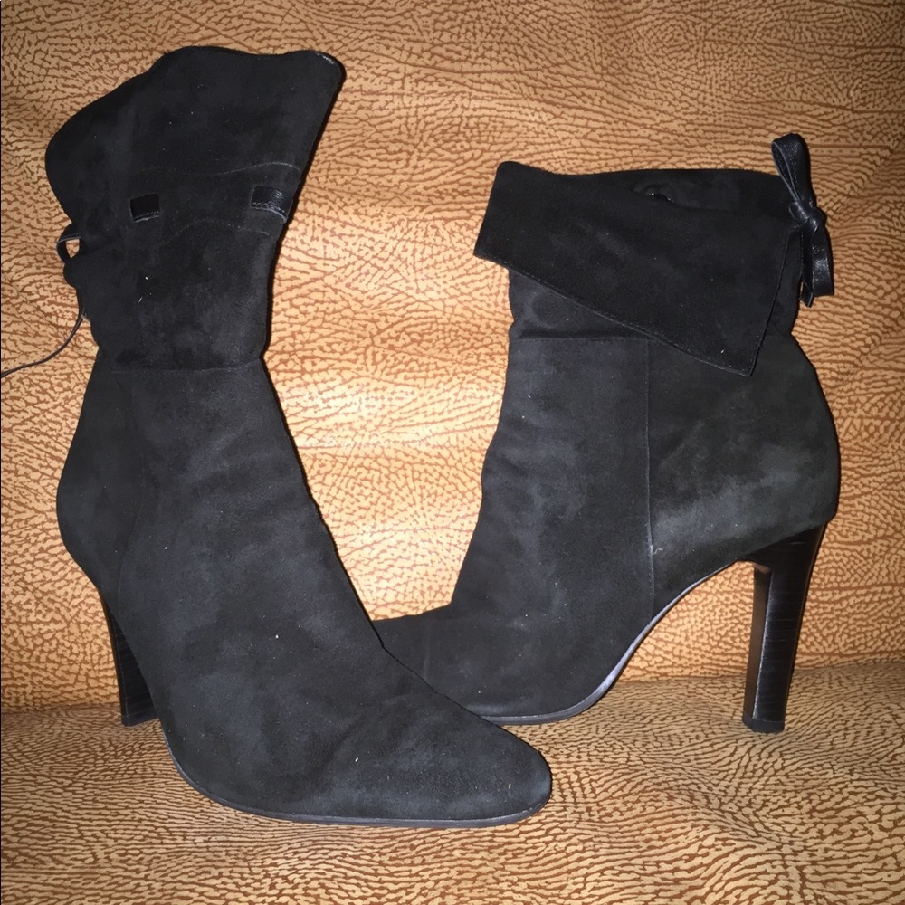 Suede Black Booties on Heel