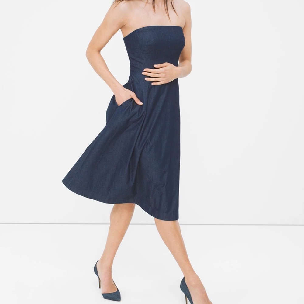 WHBM Strapless Denim Fit-and-Flare Dress sz 2