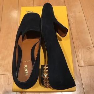 Fendi dark navy suede flats