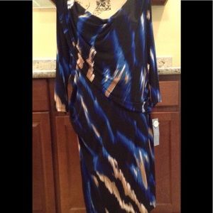 Dress, royal blue, brown and navy