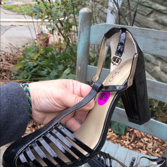 Women's me Too Black Chunky Leather Heels 8.5M NEW - Picture 4 of 5