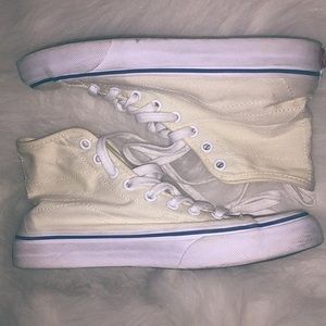 pastel yellow vans with blue linings size 7