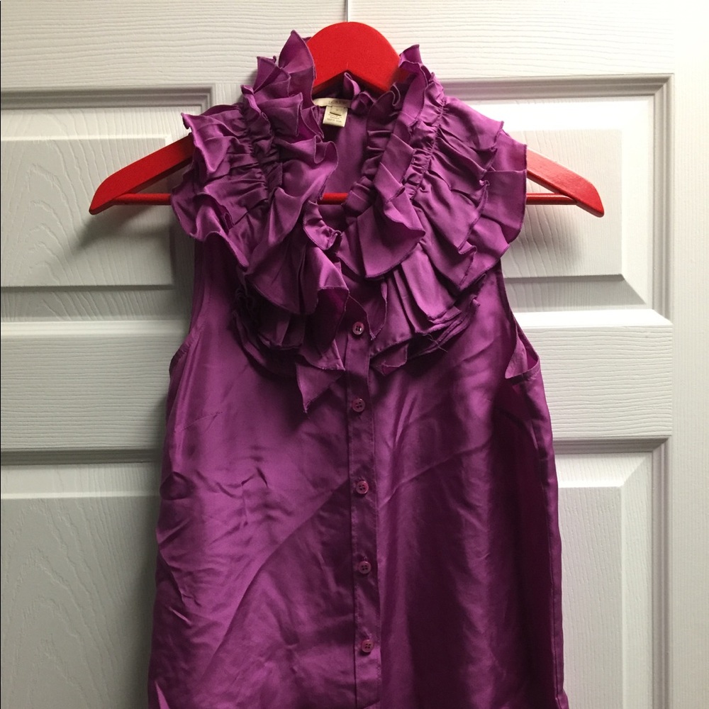 J. Crew ruffle silk top in fushia