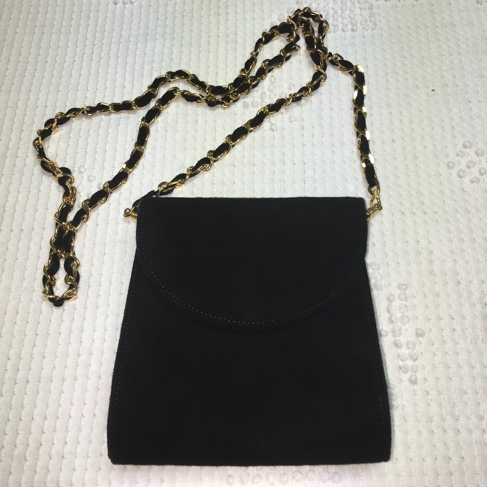 Fratelli Rossetti Black Suede Bag w Gold Chain