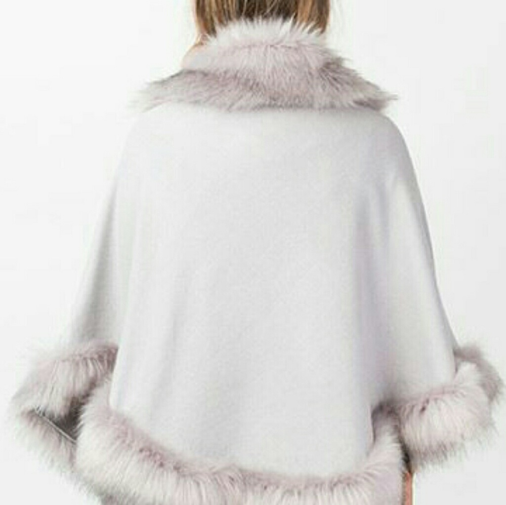Gray Faux Fur Poncho SALE - Picture 2 of 4