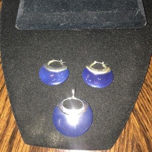 Silver and blue pendant and earrings
