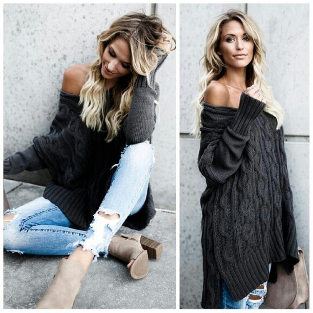 HP✨ Chunky Oversized Cable Knit Sweater Dark Olive - Picture 1 of 7