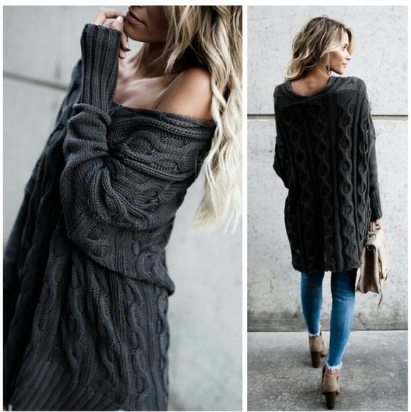 HP✨ Chunky Oversized Cable Knit Sweater Dark Olive - Picture 2 of 7