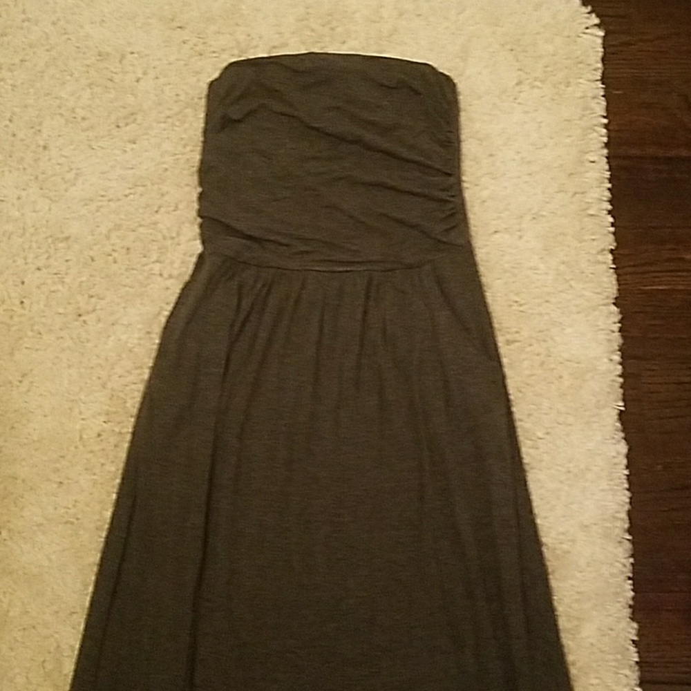 Dark Gray Strapless Maxi Dress with Pockets!