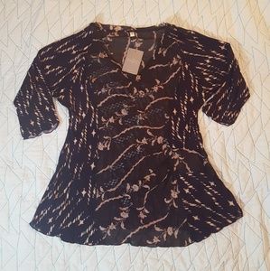 Anthropologie Brown Embroidered Top