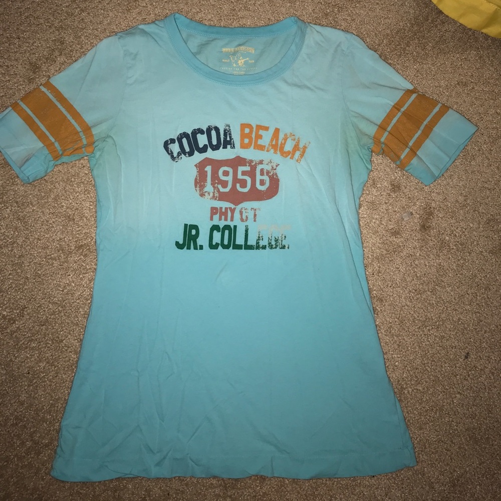 True Religion graphic tee in Tiffany blue in small
