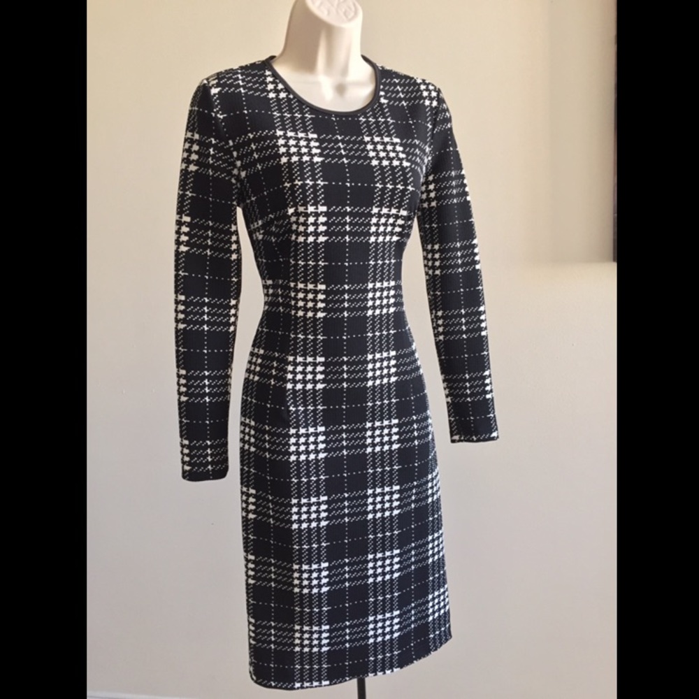 Black and white plaid Bodycon Midi Office Dress