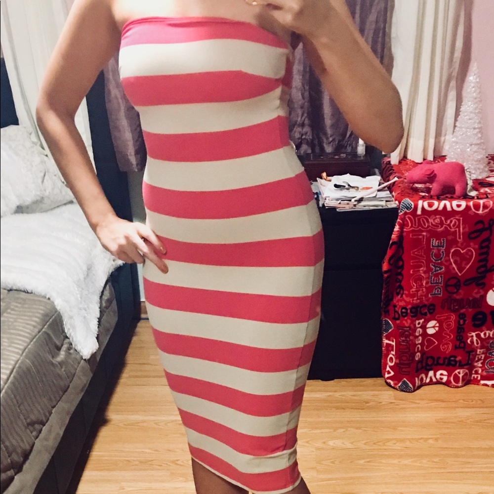 BEBE Cute Pink & White Striped Dress 👗 Size XS