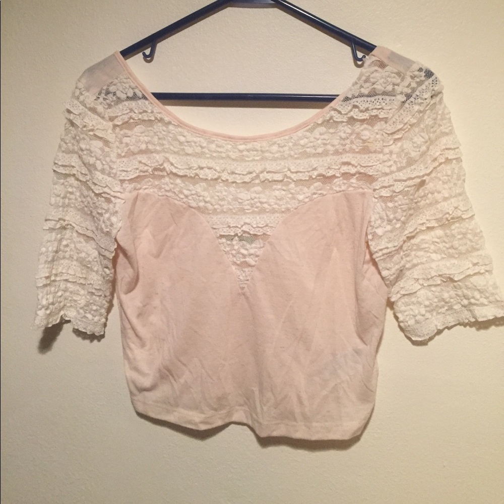 Lacy cream crop top