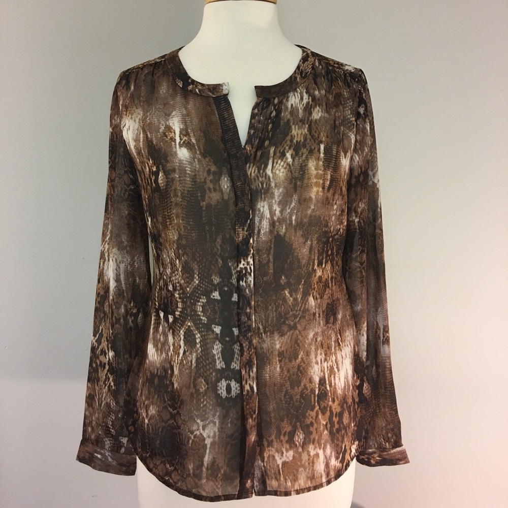 Ecru Sheer Python Print Long Sleeve Blouse