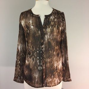 Ecru Sheer Python Print Long Sleeve Blouse