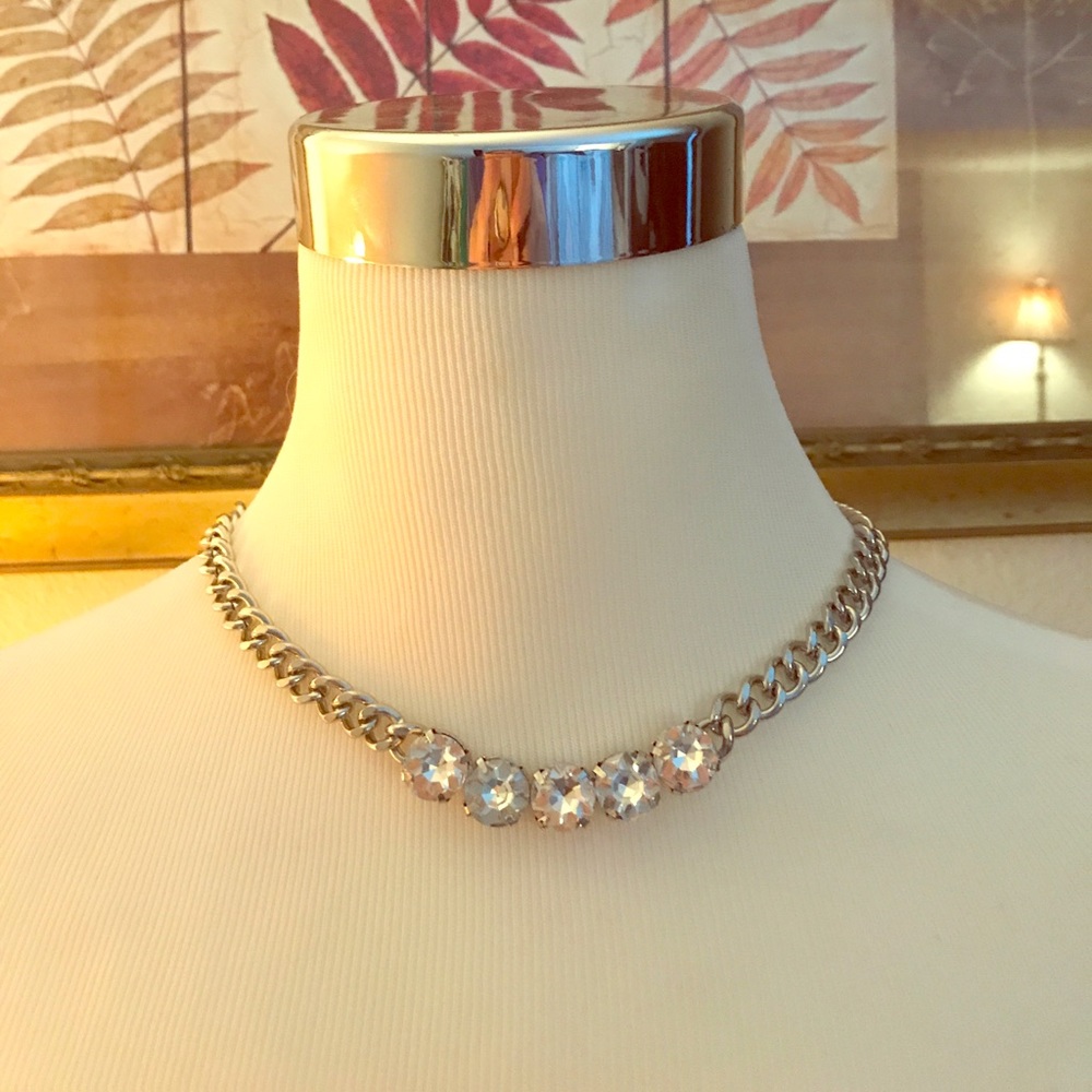 🍷DROP Silver Link Sparkling gemstone necklace