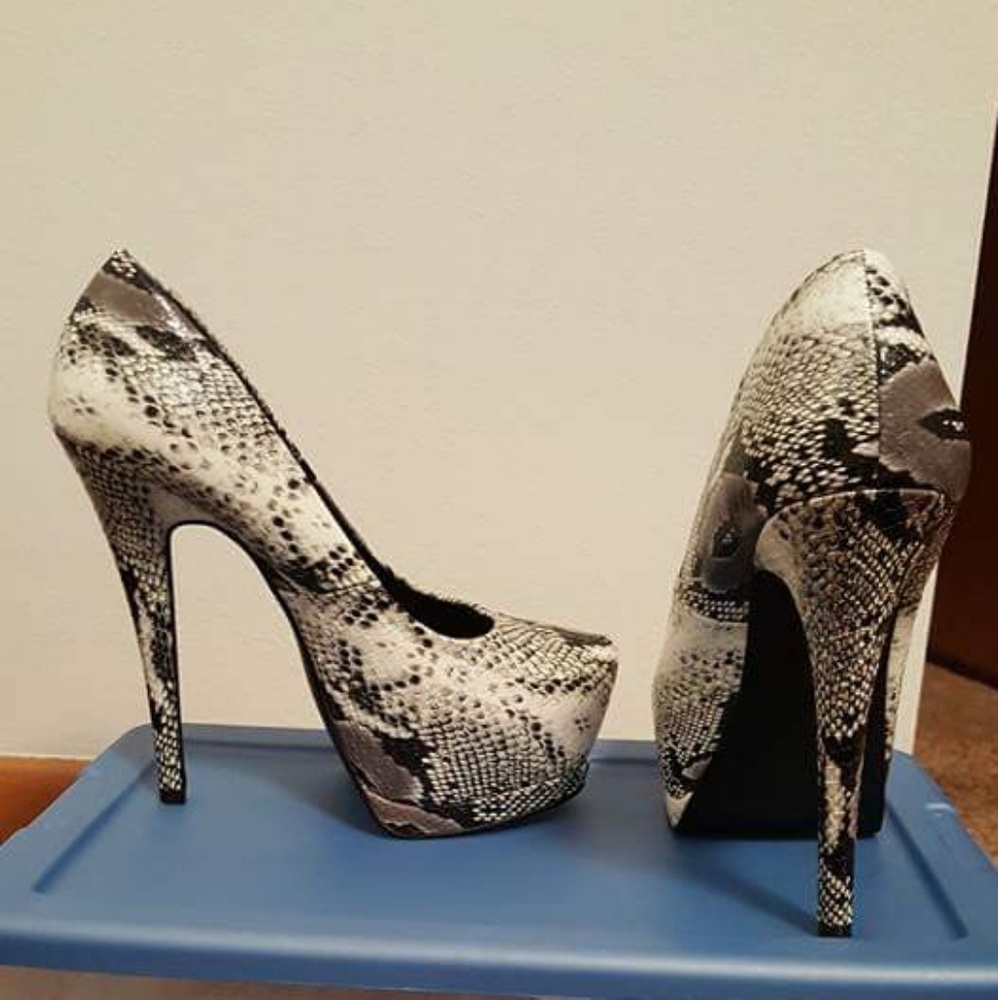 Faux snakeskin platforms