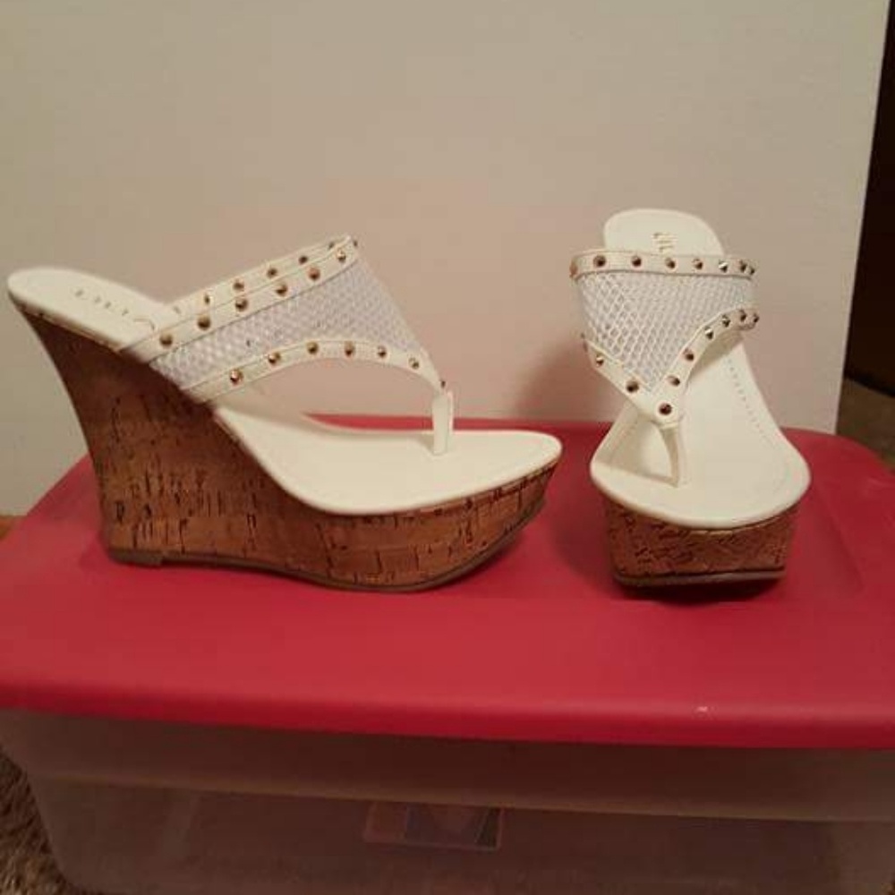 White wedge flip flops