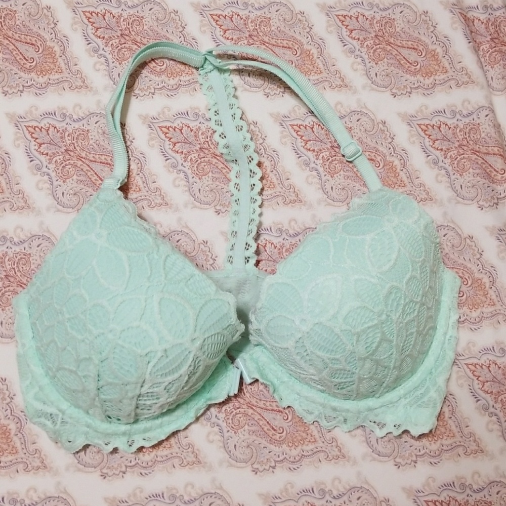 PINK push up date bra, racer back front clasp