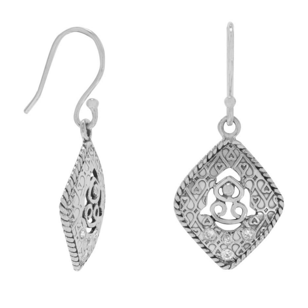 OXIDIZED DIAMOND SHAPE DROP EARRINGS