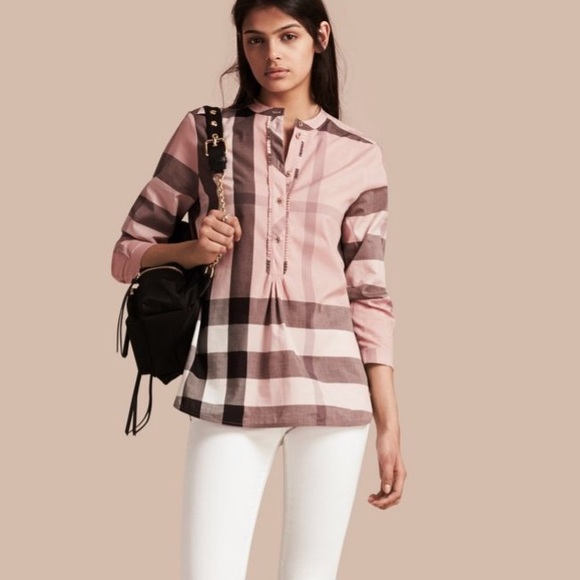 Burberry Tops - AUTHENTIC Burberry Check Grandad Collar Shirt