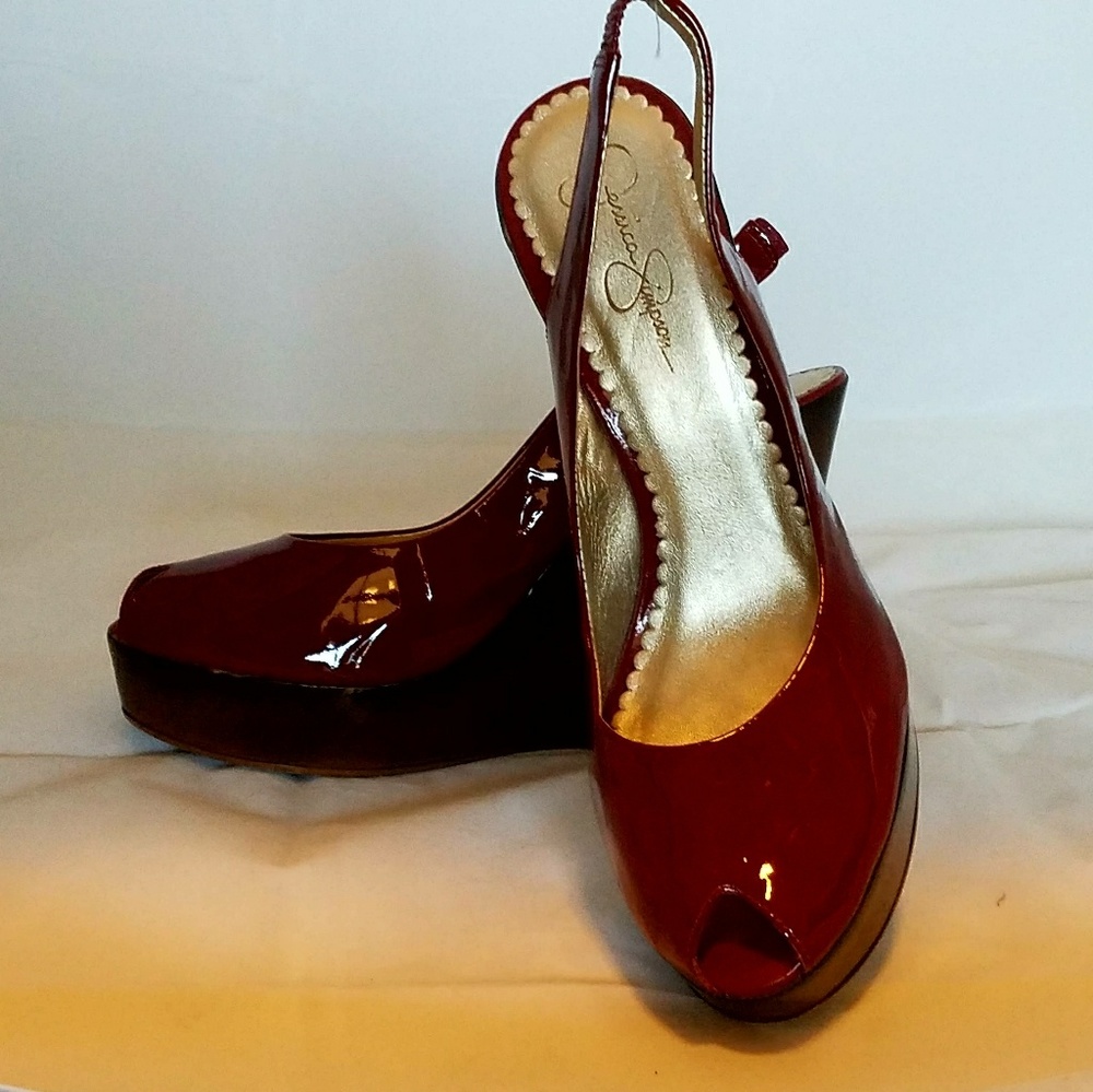 Jessica Simpson Red Patent Wedge Heels