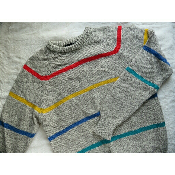 Vintage Sweaters - Vintage Chunky Knit Sweater Rainbow Stripes Med