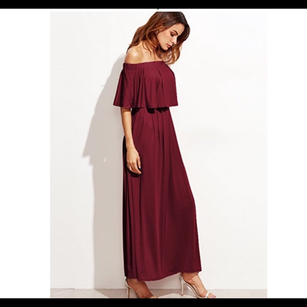Burgendy off the shoulder maxi dress - never worn!