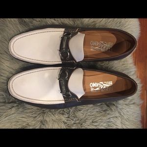 Brown and white loafer