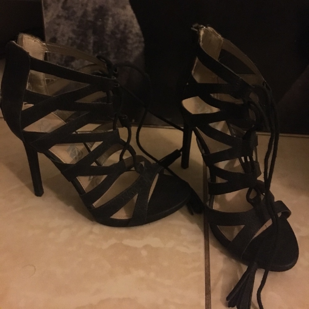 Black laced up front heels