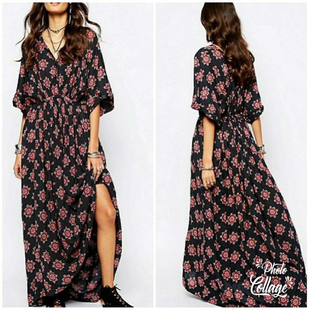 Free People Printed Oasis Maxi Dress Navy Combo