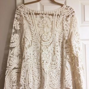 NBW - boho ivory lace pull overlay mesh top