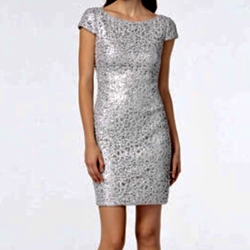 Silver Sequin Lace Shift Dress