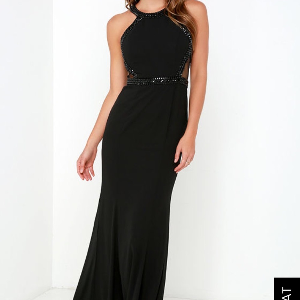 Lulu’s Dancing On Air Black Beaded Maxi Dress S