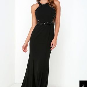 Lulu’s Dancing On Air Black Beaded Maxi Dress S
