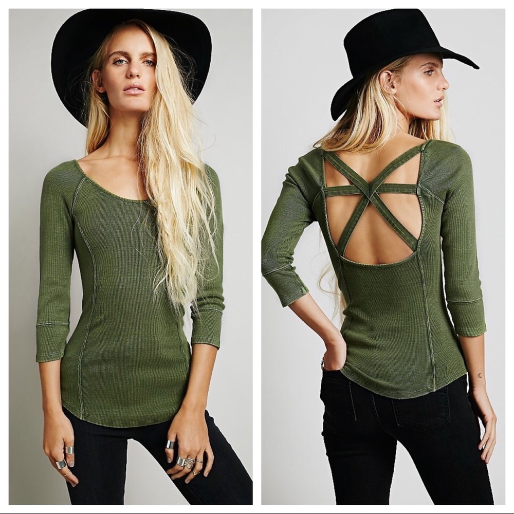 Free People Army Green Star Crossed Tee