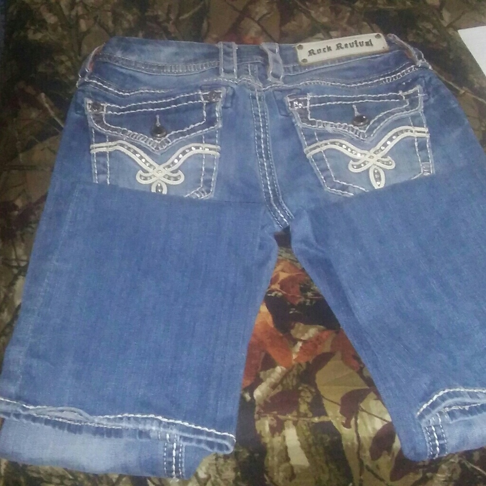 Pair of fly rock revival jeans