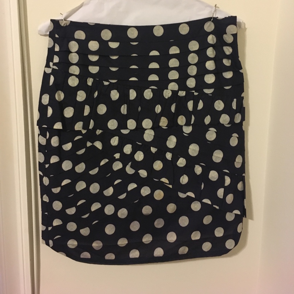 Navy and white polka dot skirt with ruffles