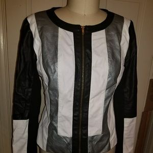 Color Block Faux Leather Jacket XL