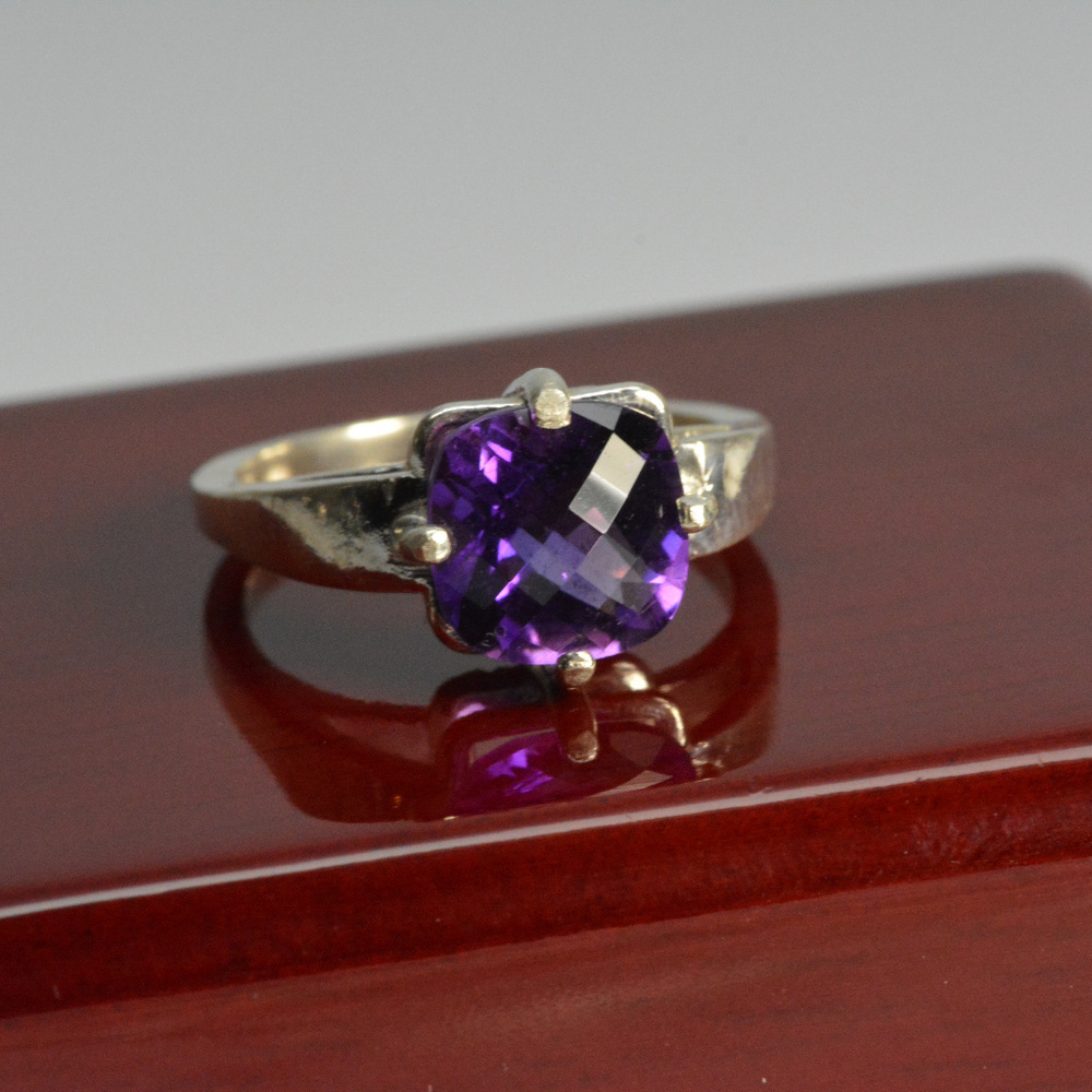 Amethyst ring - size 7 sterling silver cushion cut