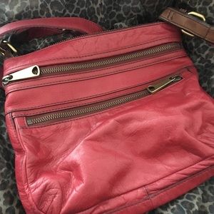 Red Fossil Cross Body Leather Bag