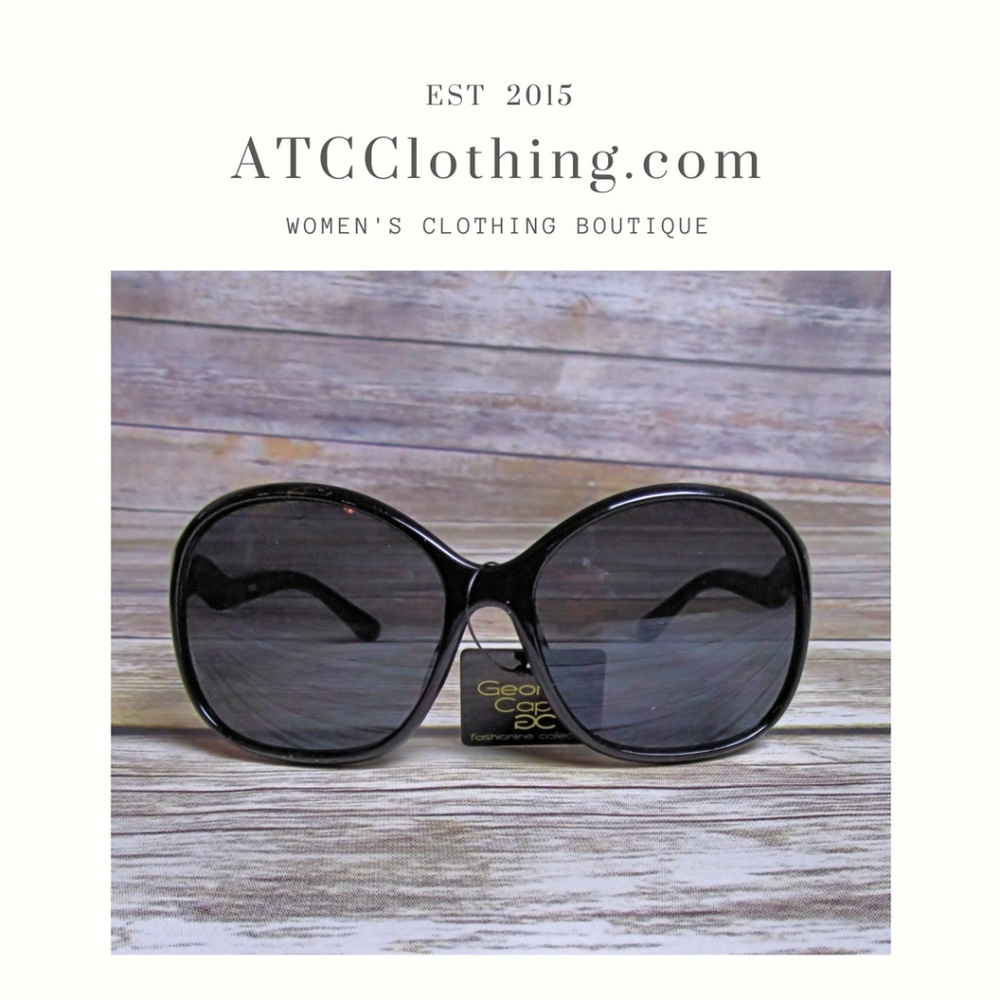 Black Rectangular Sunglasses with Thin Wave Frame