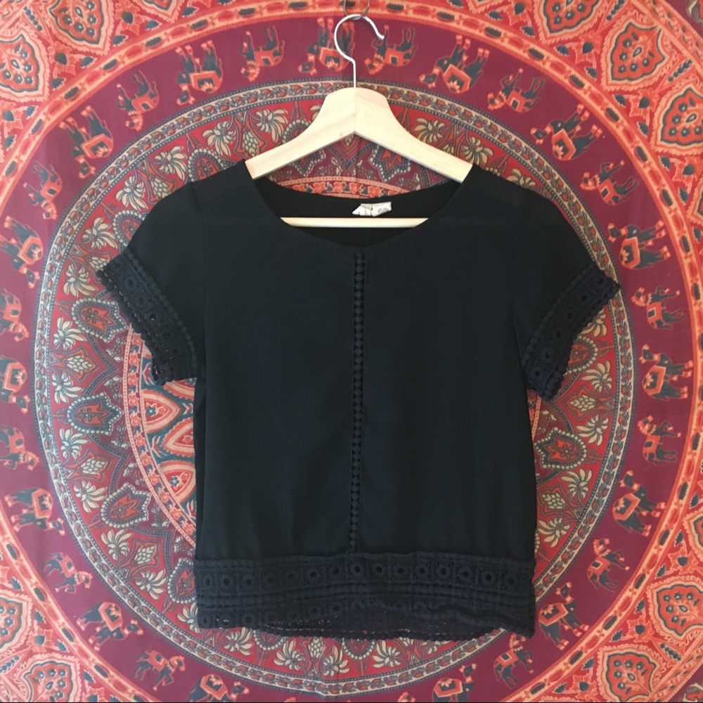 Black cut out lace shirt