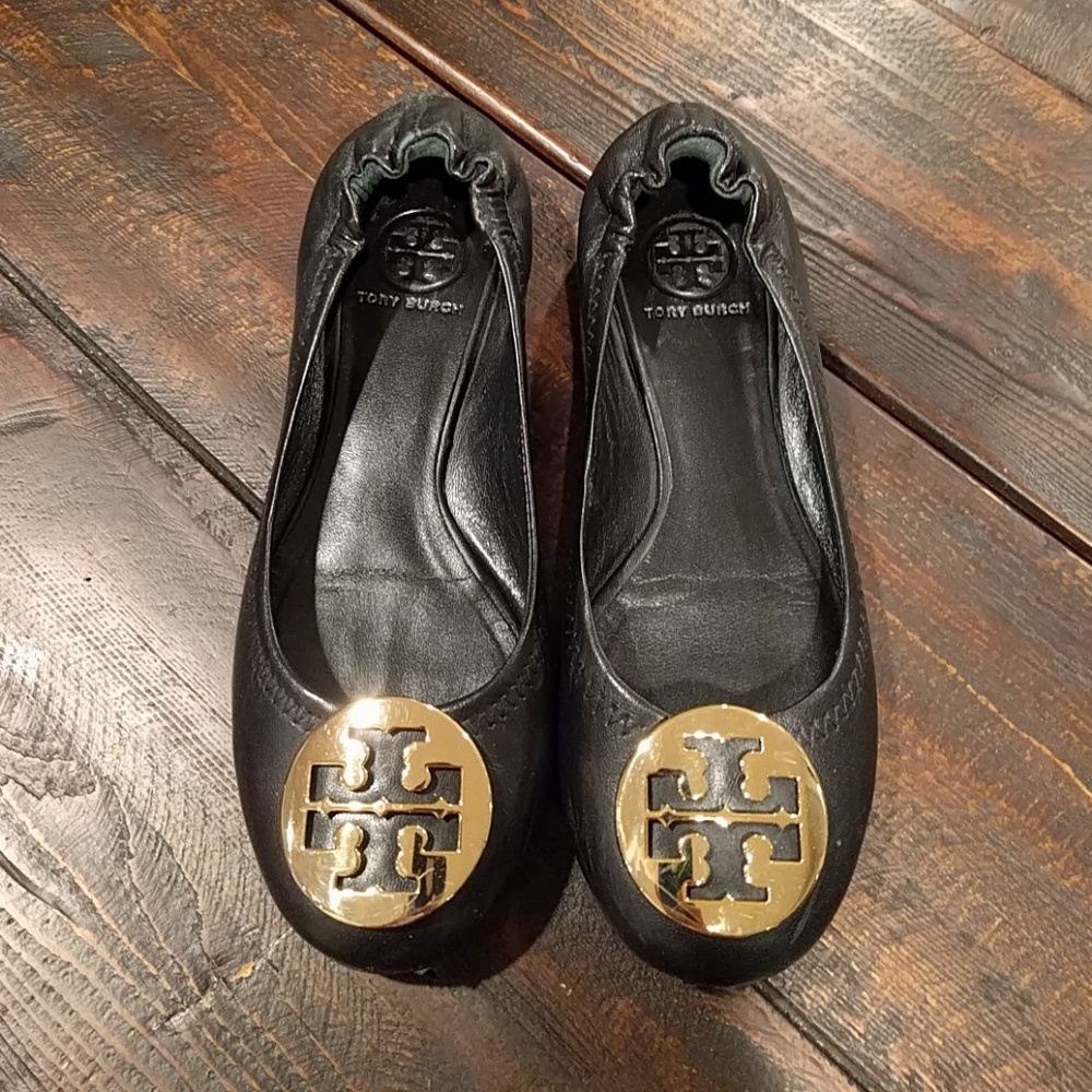 Tory Burch Black Leather Ballet Flats