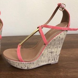 Coral strappy wedges