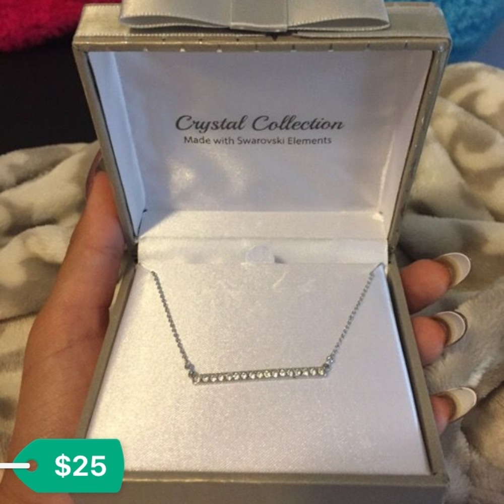 Sterling silver Swarovski crystal bar necklace