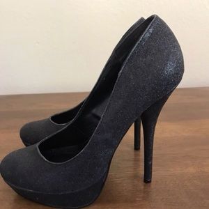Black glitter heels