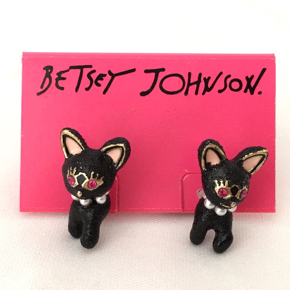 Betsey Johnson ‘Dark Shadows’ Black Cat Earrings  Rare/NWT!