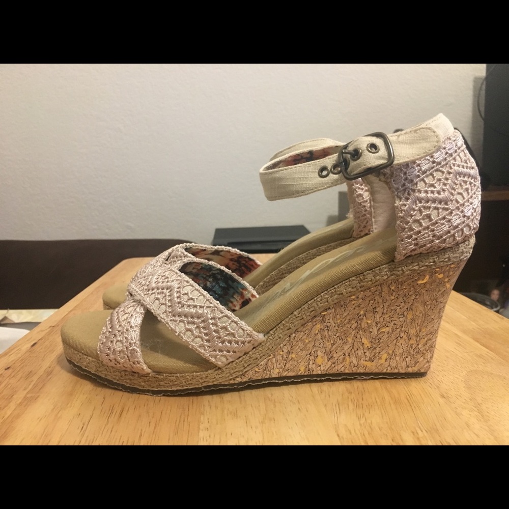 Nude lace wedge sandal
